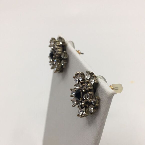 Banana Republic Black & Rhinestone Glass Multi-tiered Stud Brass Tone Earrings - Picture 5 of 14